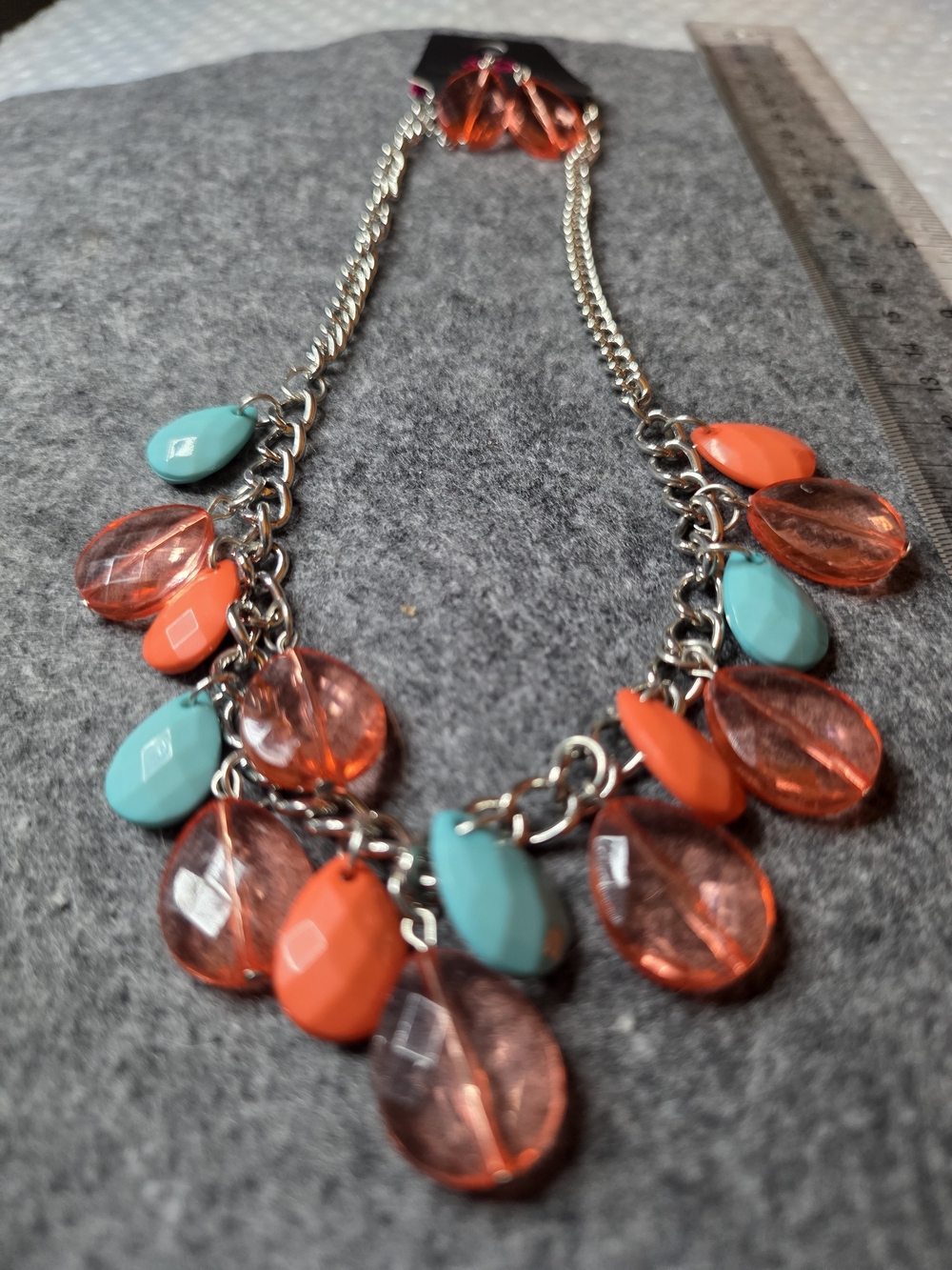 paparazzi Orange & Turquoise Teardrop Statement Necklace B12